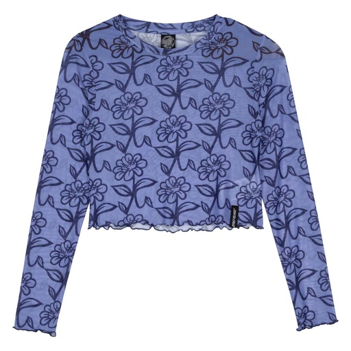 Womens L/S Top Delfino Flower Mesh Crop LS