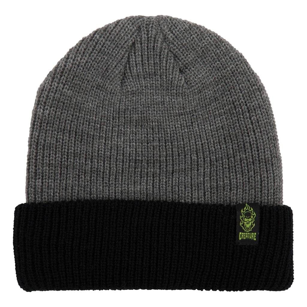 [44442269-bonehead-label-beanie-long-shoreman-hat-blackgrey-unisex-creature-1] Bonehead Label Beanie Long Shoreman Unisex Creature Hat (Black / Grey)